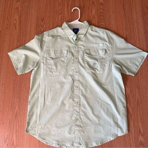 Guy Harvey Shirt Mens Large Green Performance Fishing Short Sleeve Button UPF 30